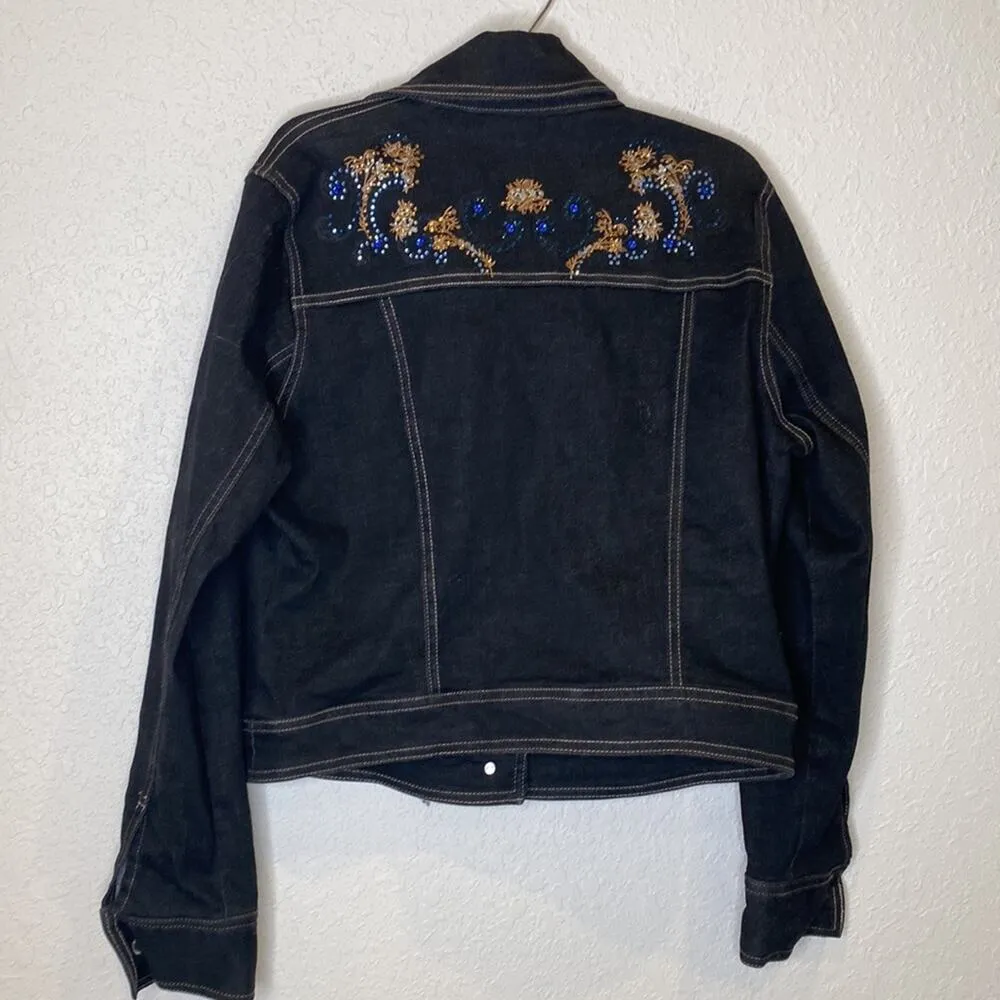 La Bellum Hillary Scott Black Jean Jacket Embellished Embroidered EUC Sz S - Image 6