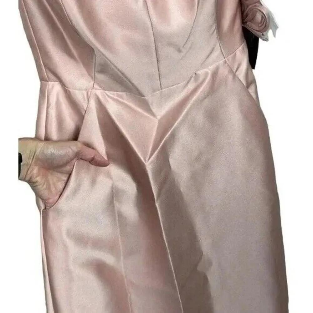 NWT Alfred Sung Strapless Notch Twill Satin Maxi Dress Pockets 6 Toasted Sugar - Image 10