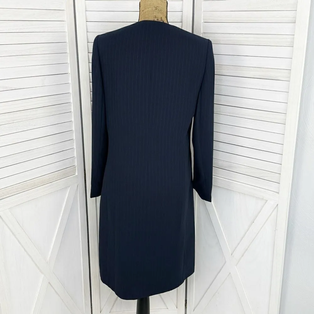 Dress Barn Pinstripe Long Line Blazer Jacket Blue Tan‎ 10 Suit Coat - Image 4