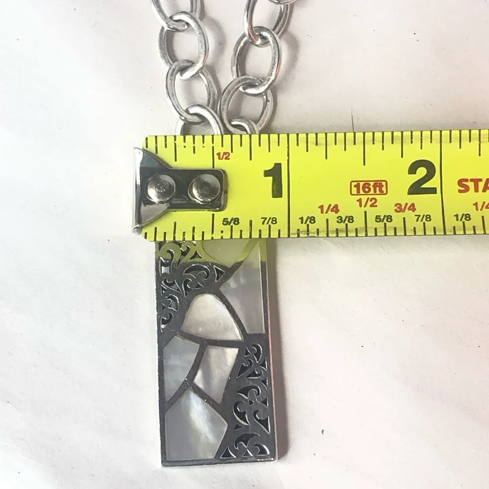 Mother of Pearl Inlay Sterling Silver Cutout Rectangle Toggle Necklace - Image 12