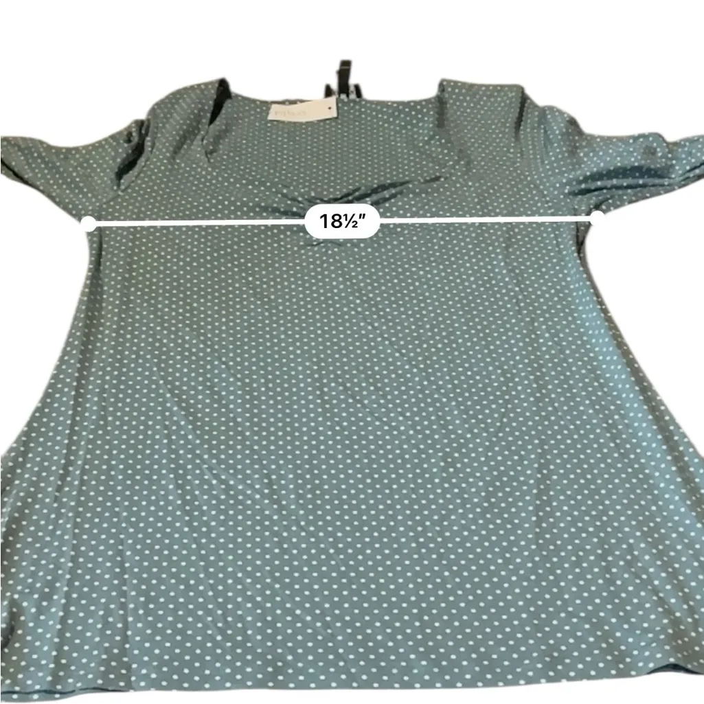 Long Tall Sally NWT Polka Dot Top Women’s Size Large‎ Sage White Sweetheart Neck Green - Image 5