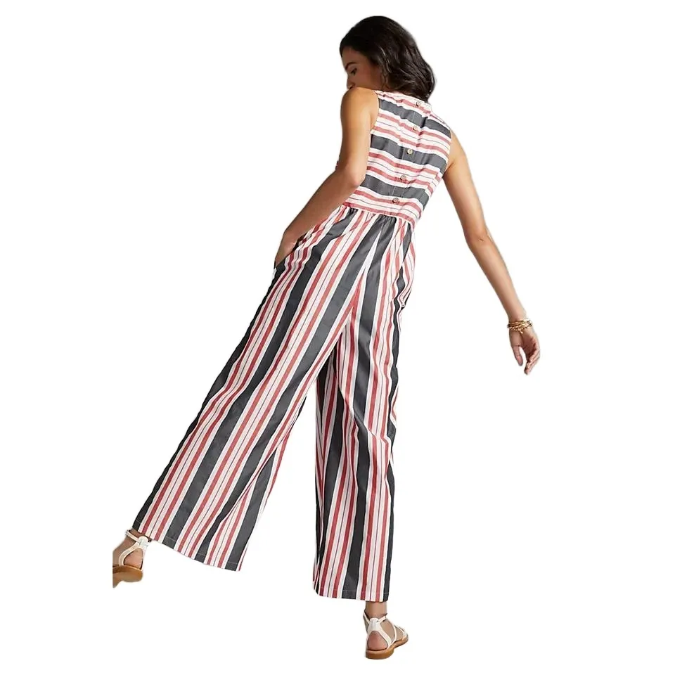 Maeve By Anthropologie Women's Striped Back Button Wide-Leg‎ Jumpsuit Size XS - Image 4