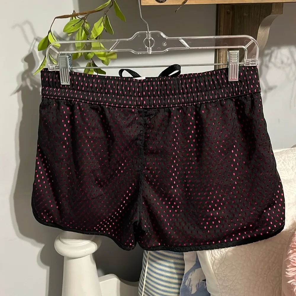 Athletic Shorts Womens Small Elastic Drawstring Black Mesh Hot Pink - Image 4