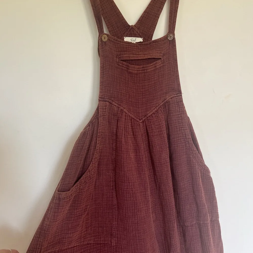 Chocolate Brown Cotton Overalls NWT Red Size M - Image 3