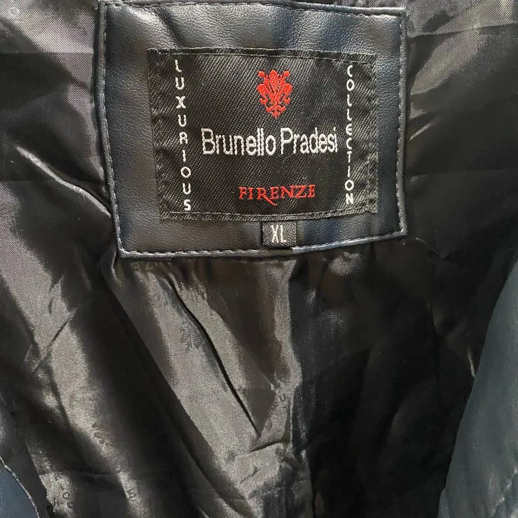 Brunello Pradesi Navy Leather Jacket Black Size XL - Image 5