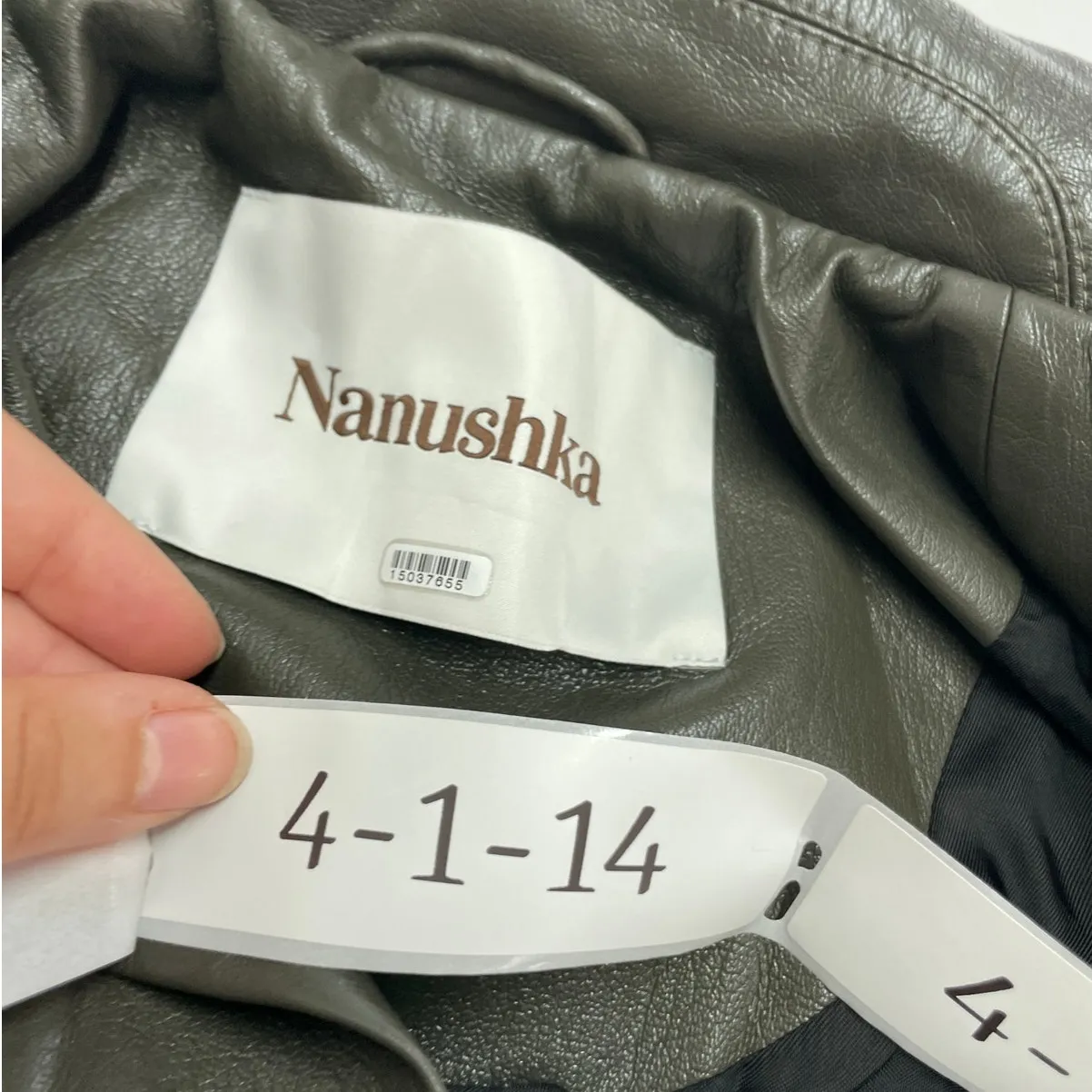 Nanushka Jacket Womens X Large Holleen Solid Green Faux Leather Collared Size XL - Image 7