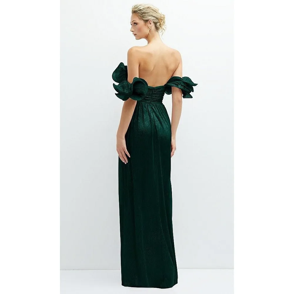 After Six Dramatic Ruffle Edge Convertible Strap Metallic Pleated Maxi Dress - Image 14