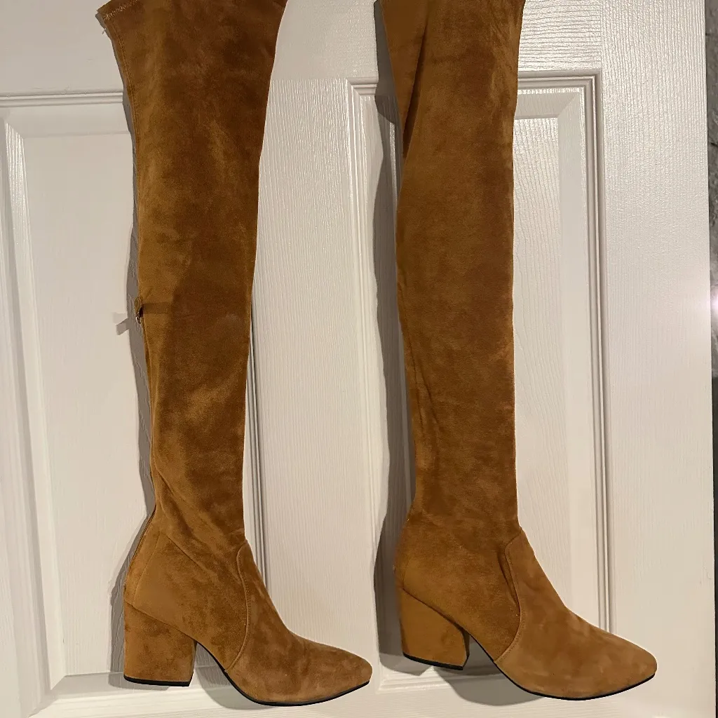 Goodnight Macaroon 'Marlo' Tan Over The Knee Suede Leather Boots - Image 2