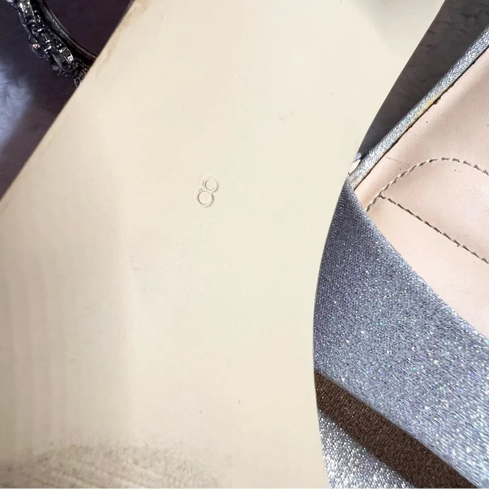 Badgley Mischka Silver Glitter Rhinestone Embellished  Ankle Strap Block Heels - Image 15