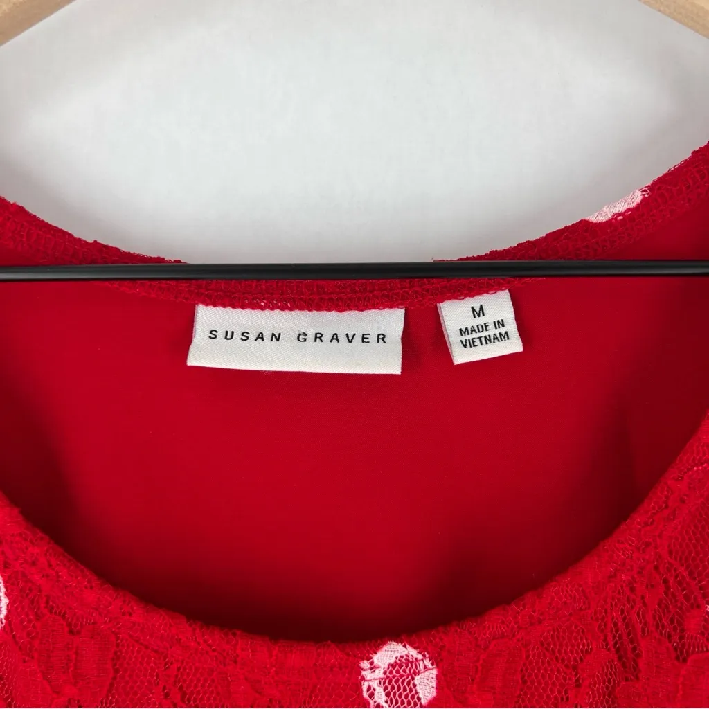 Susan Graver Red Lace White Polka Dot Scoop Neck Tank Sheer Open Cardigan Set - Image 12