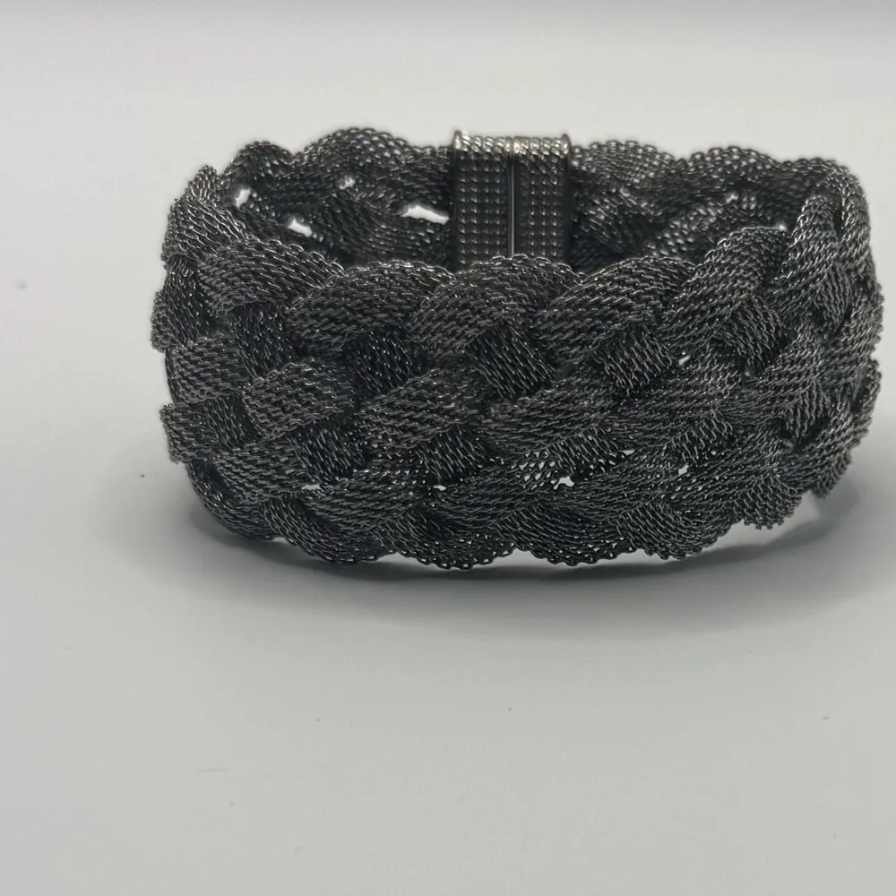 Vintage Silver Tone Metal Mesh Braided Bracelet 7” Length 1.25 Width - Image 2
