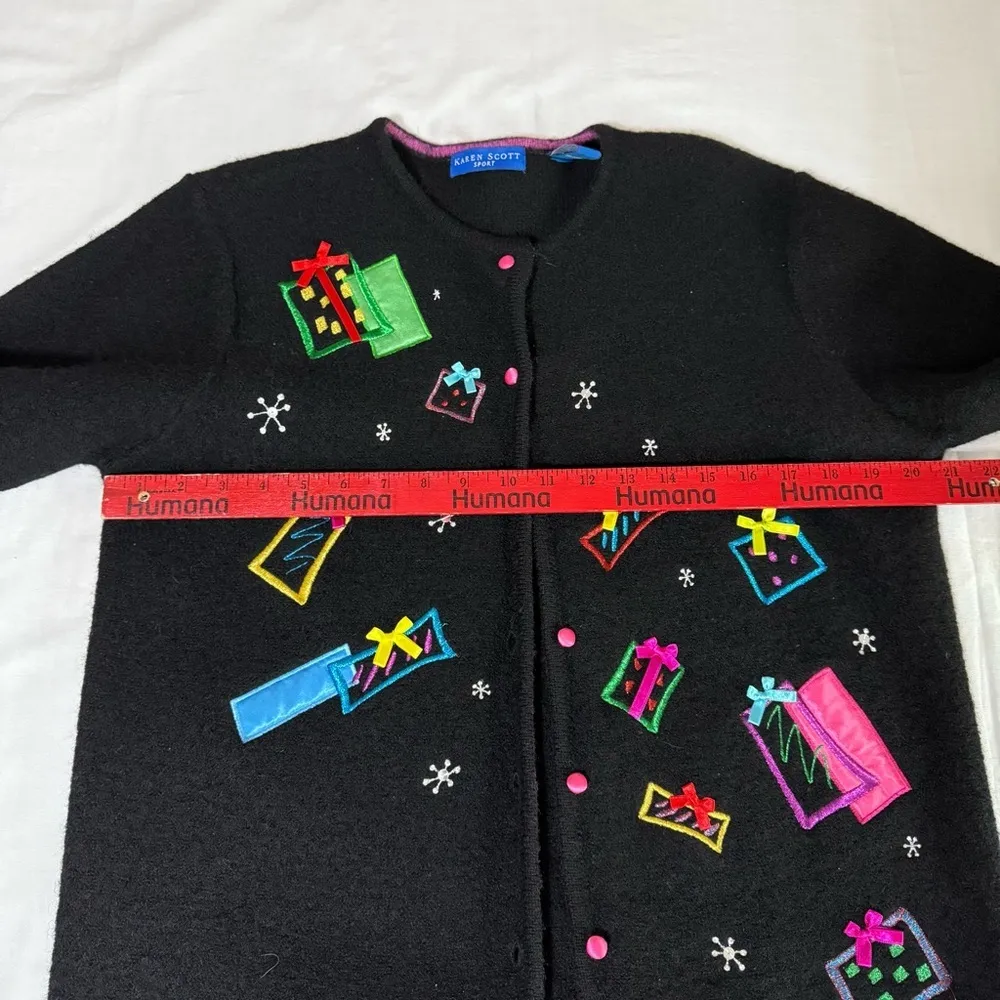 Karen Scott Sport Women’s Black Medium Wool Satin Button Cardigan Gifts Casual - Image 6