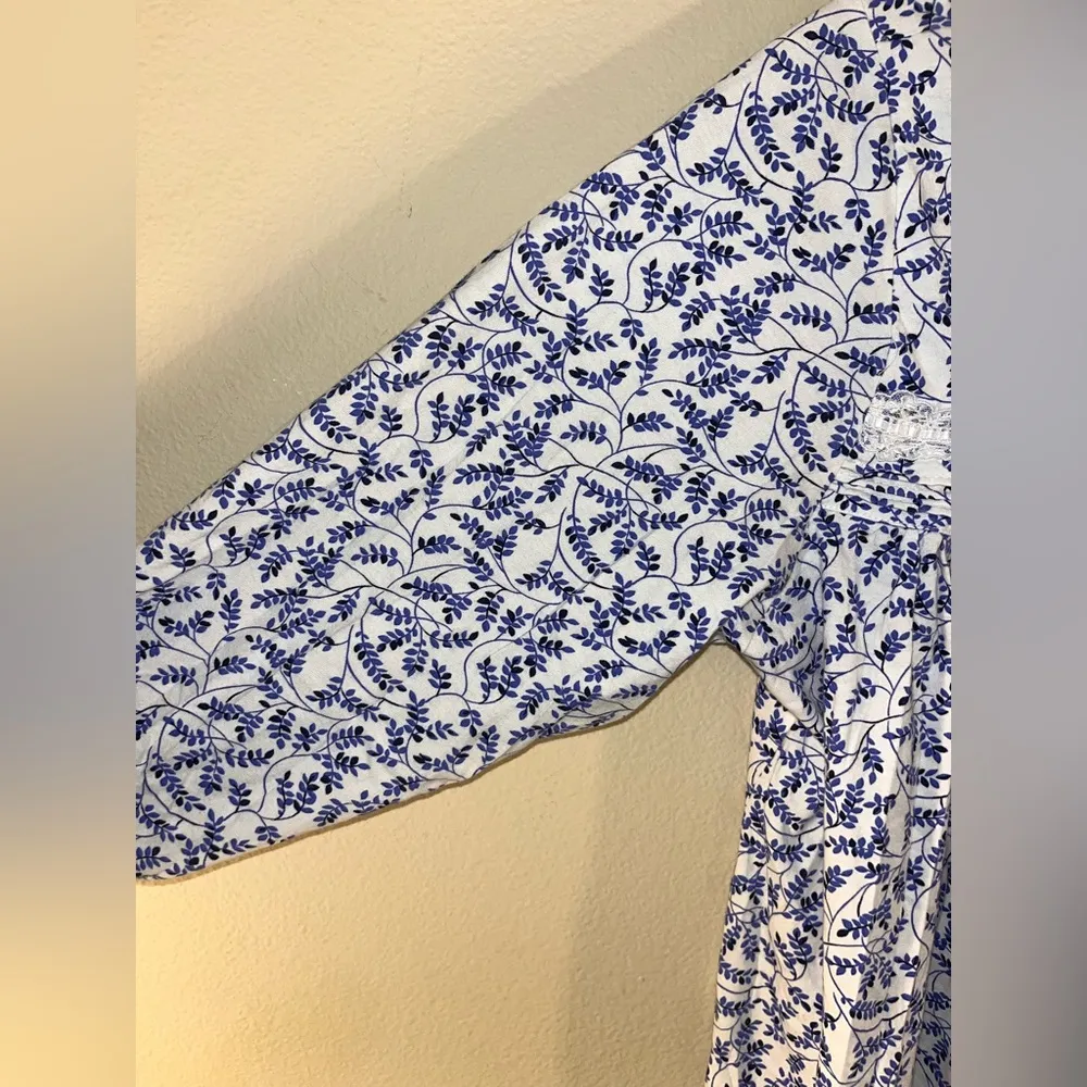 Eileen West Blue White Floral 100% Cotton Long Sleeve Lightweight Nightgown L Size L - Image 6