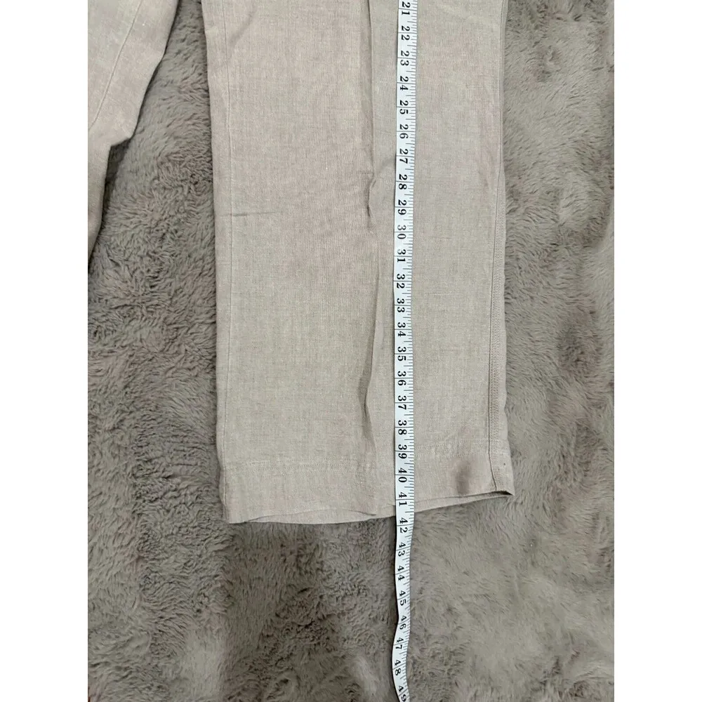 J. Jill Women's Linen Pants XL Beige Elastic Waist Casual Wide Leg Cropped Relax - Image 9