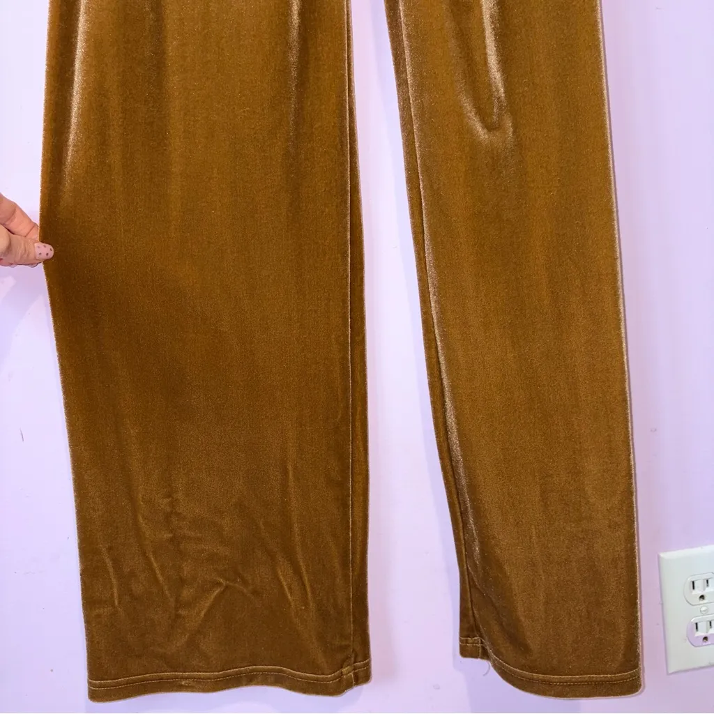 Vintage Velvet Halter Neck Wide Leg Pants Jumpsuit Women Size M Babydoll Retro Tan Size M - Image 6