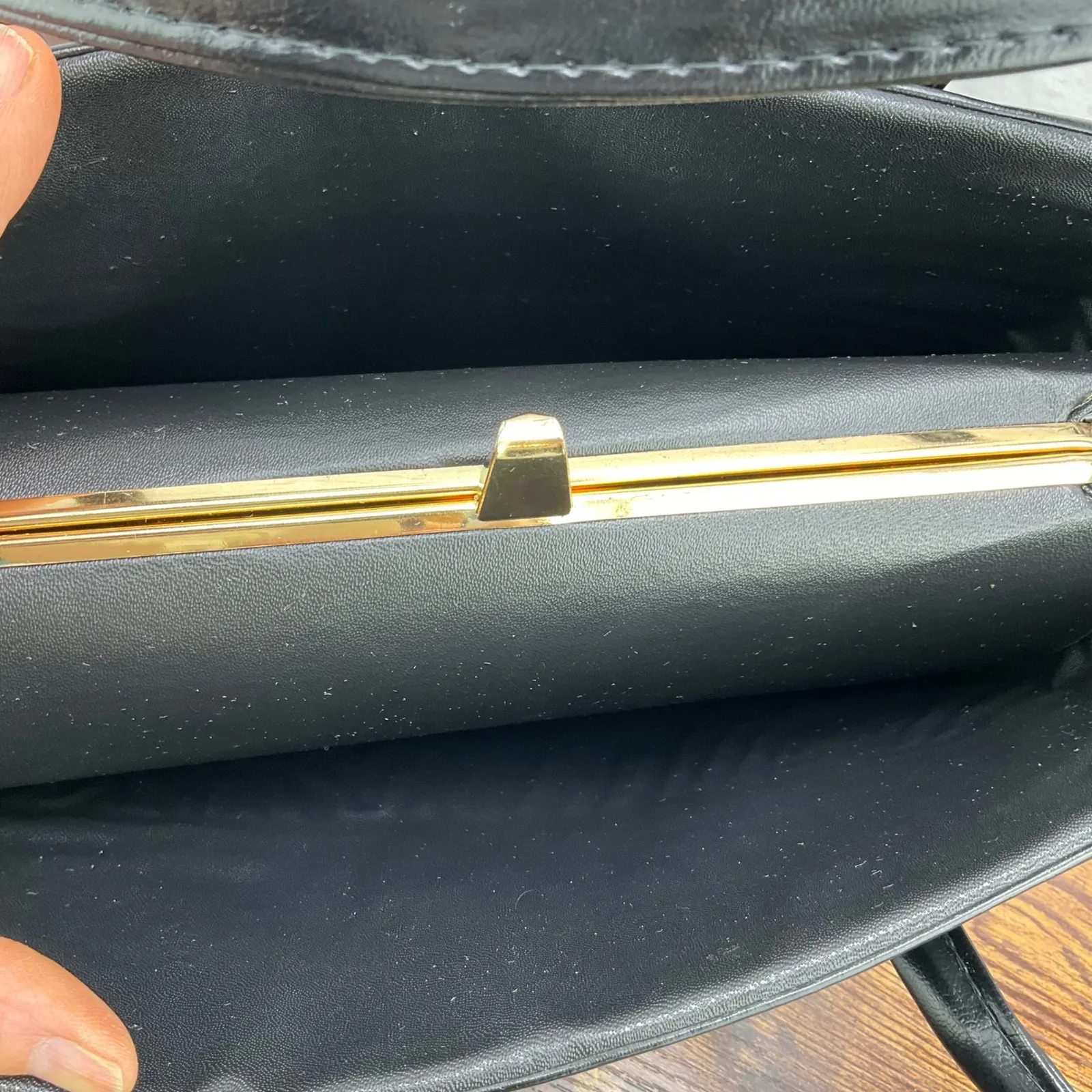 Vintage Handbag Black Top Handle Structured Purse Classic Satchel Small - Image 6