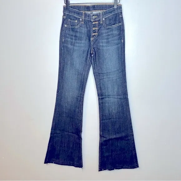 Carmar Flare Jordan Stretch Mid Rise Dark Wash Button Down Jeans Size 25 Blue - Image 3