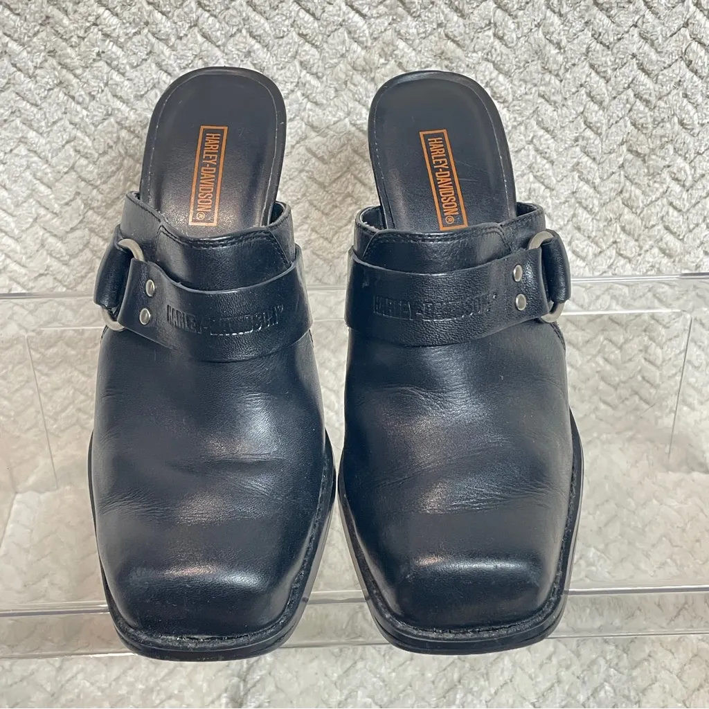 Harley Davidson Darma Black Leather Harness Mule square toe size 7 | bikercore - Image 2