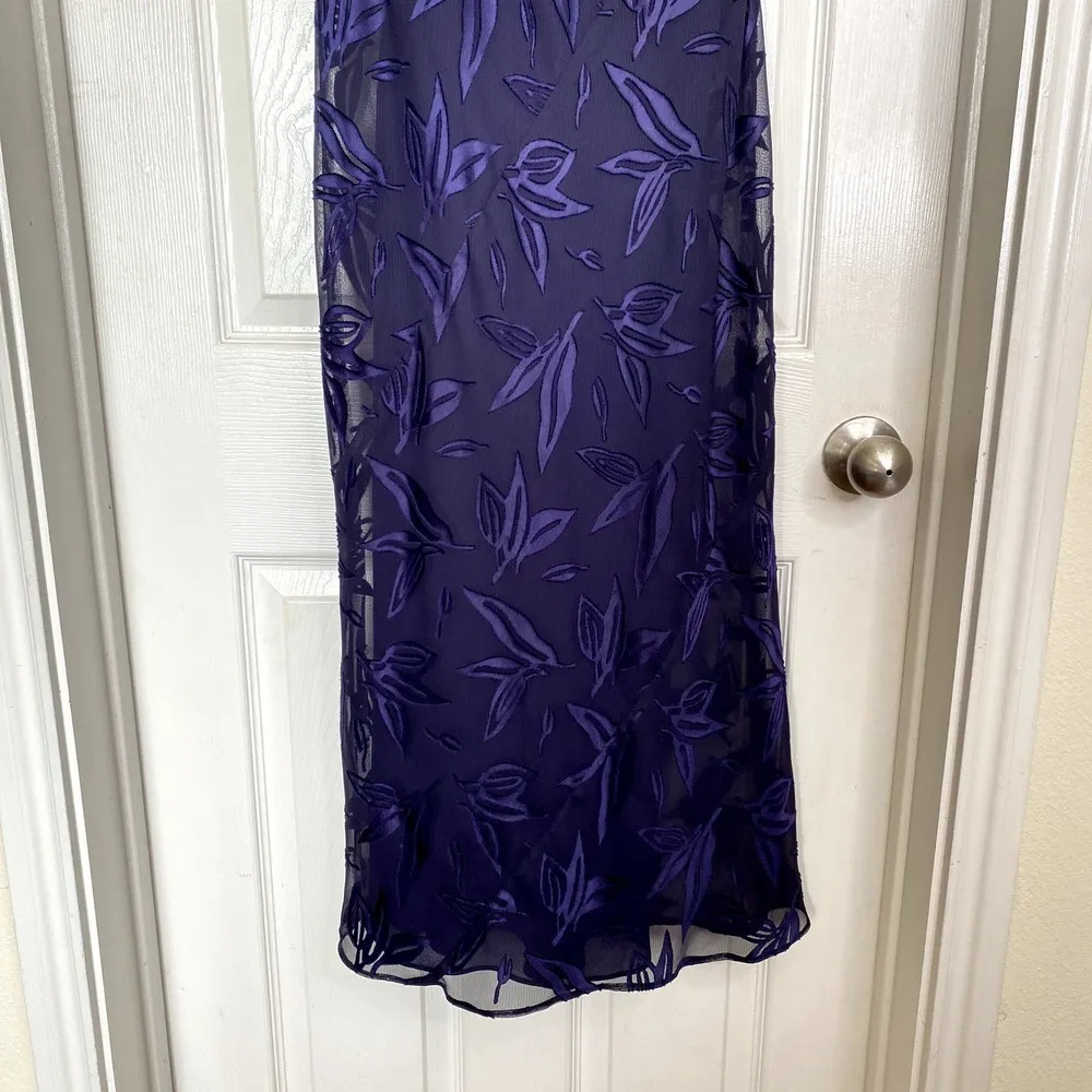 Vintage 90s Formal Gown Blue Purple Shelli Segal Velvet Accents Size 2 Prom - Image 5