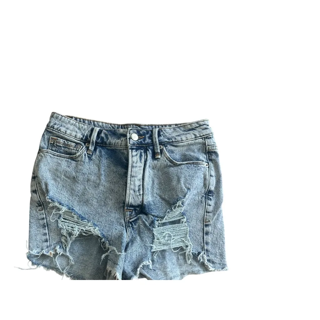 GOOD AMERICAN Light Wash Distressed Denim Cutoff Shorts Size US 4 / 27 - Image 4