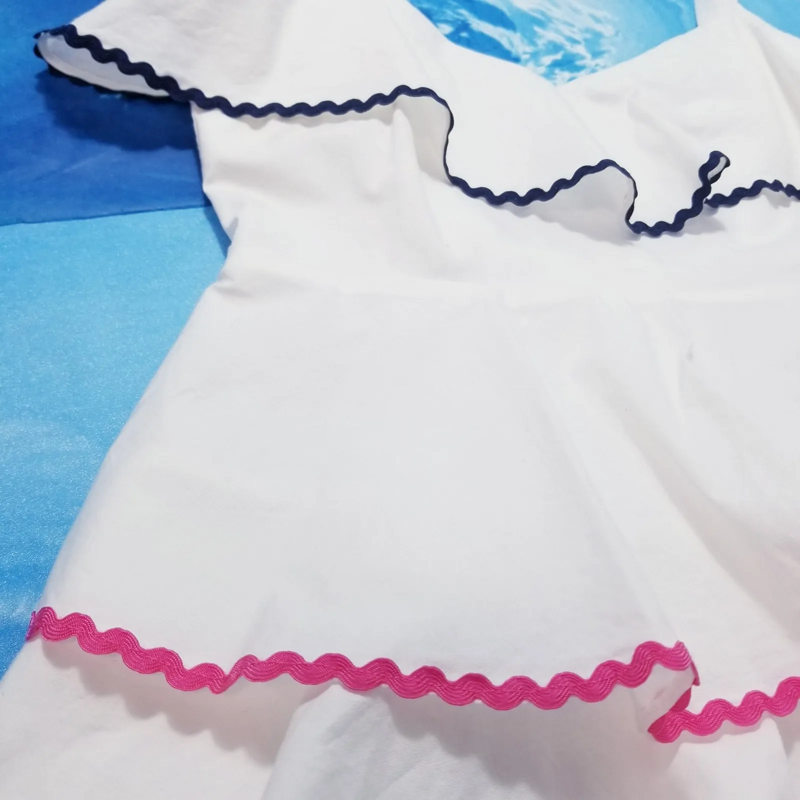 WAYF Whited Ruffle Babydoll Tiered Dress w/ Color Pop Rickrack Trim - Image 8