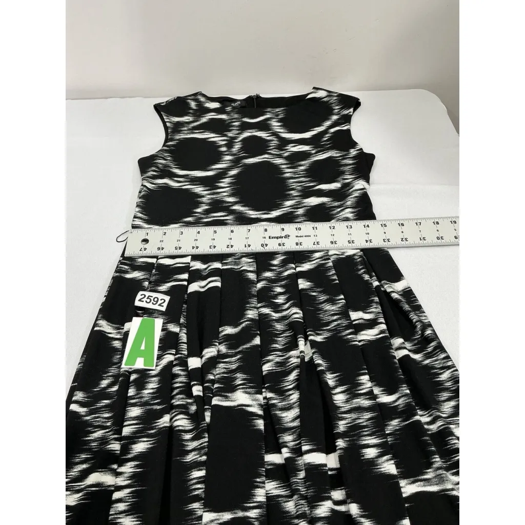 Womans Alfani P Small Black White Sleevless A Line Pleated Skirt Dress - Image 6