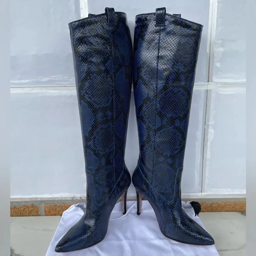Veronica Beard Wyn Snake-Embossed Leather Boots size 6.5 - Image 4