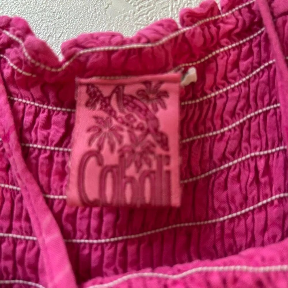 Cabali Hot Pink Smocked Midi Sundress Size M | Hawaiian Floral Beach Dress Size M - Image 4