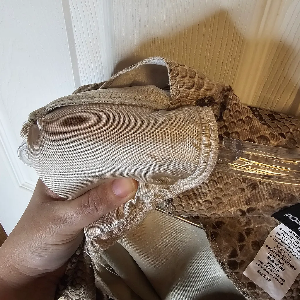Positive Attitude Petite Vintage Anaconda Snake Print Zip Up Blazer Jacket Tan Size 12P - Image 7