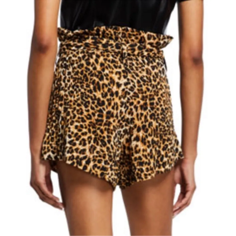 Nanushka Primrose Ocelot Paperbag Waist Shorts Size XS Black - Image 3