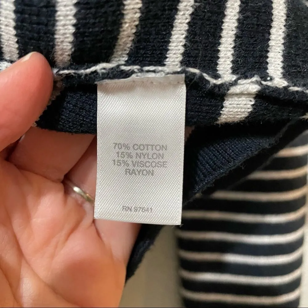 J Jill Navy Blue & White Striped Crew Neck Sweater Zipper Shoulder Womens XS - Image 3