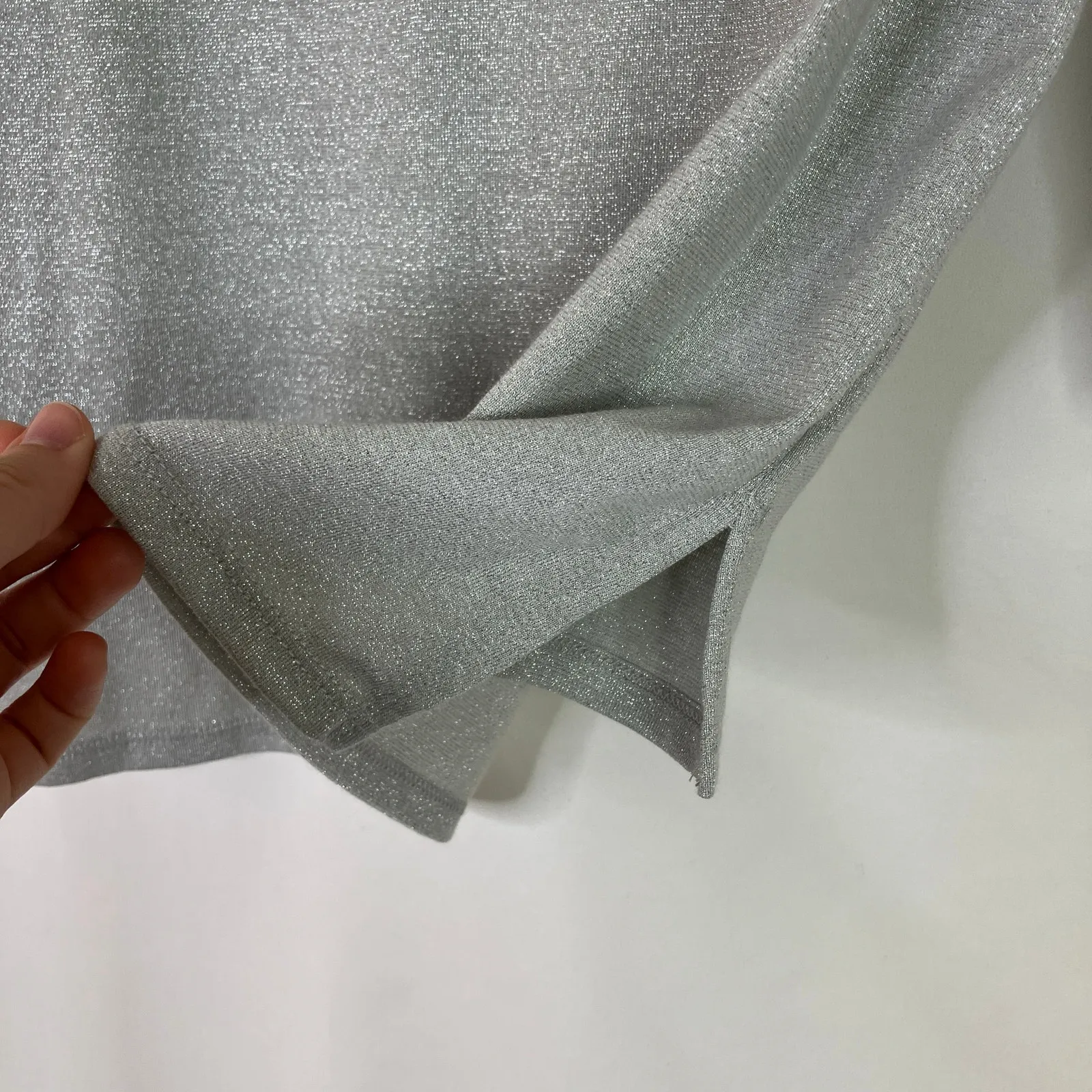 Chico's | Silver Gray Shimmery 3/4 Sleeve Top Cotton Metallic Blend Chico 2/US L - Image 2
