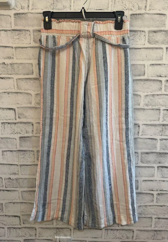 Women’s Indigo Rein BOHO linen blend wide leg multi-colored striped crop pants S - Image 2