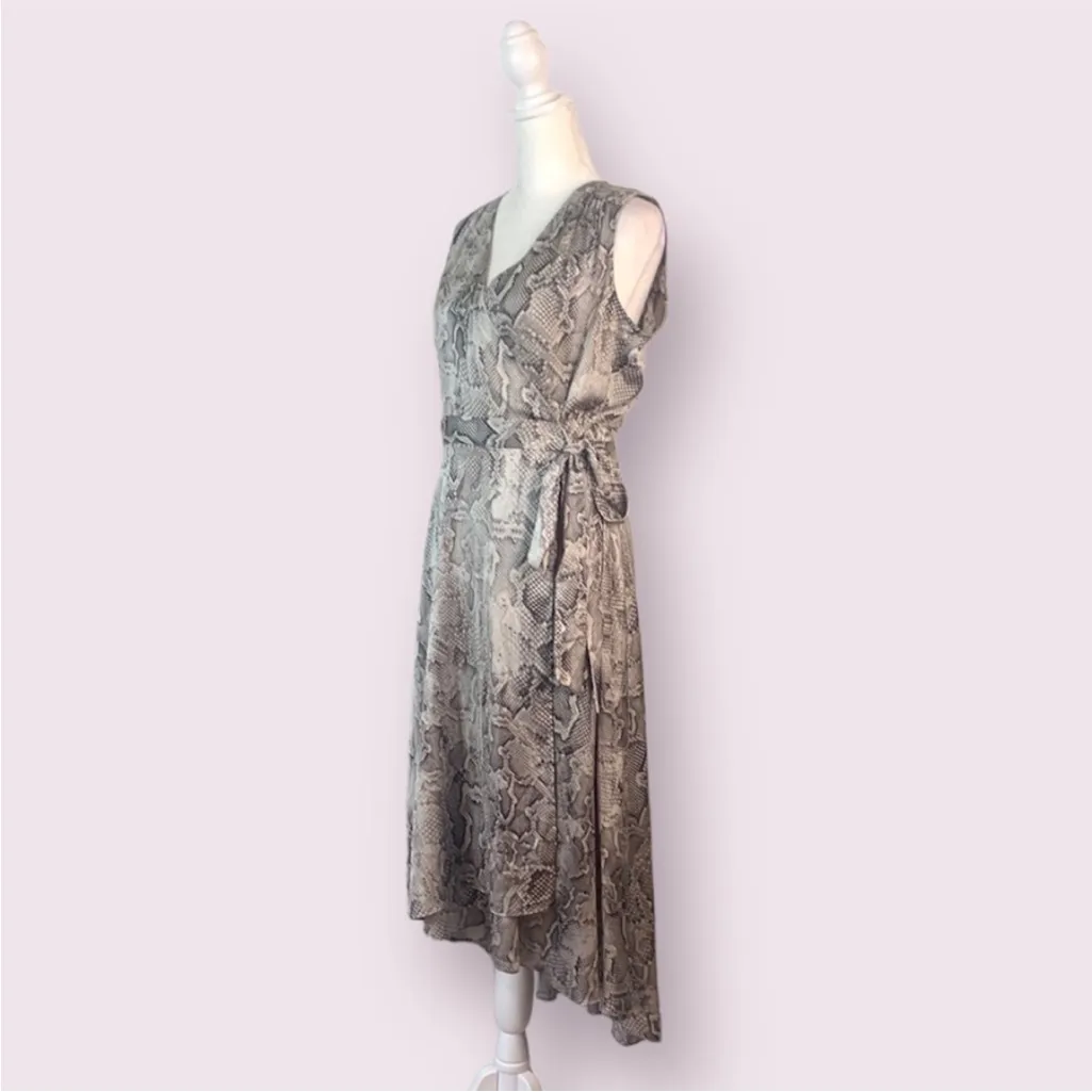 White‎ House Black Market Lunar Snake Skin MIdi Wrap Dress Sz 6 NWT Gray - Image 6