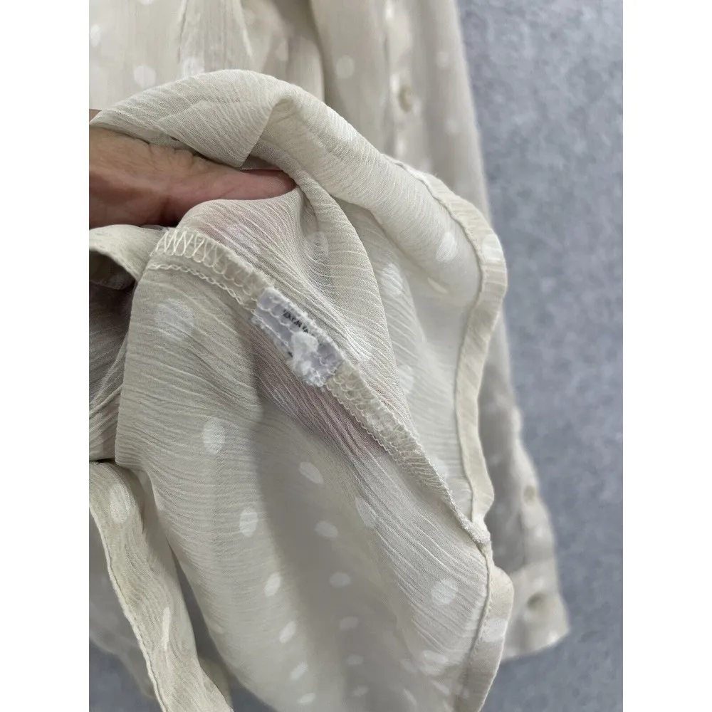 Express Women's button Down Shirt Polka Dot Roll Tab Sleeve Size Small Sheer - Image 3