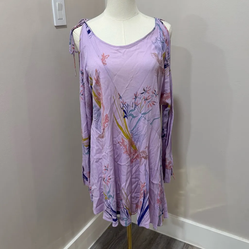 FREE PEOPLE Clear‎ Skies Cold Shoulder Lilac Mini Dress Small - Image 3