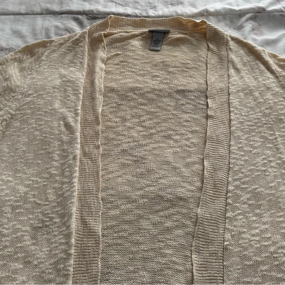 Catherines Cream linen blend open front Cardigan with Fringe Details, size 2X - Image 9