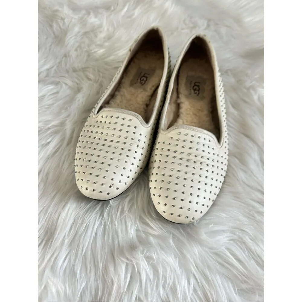 UGG Alloway White Leather Silver Studded Loafer Flats size 6 - Image 7