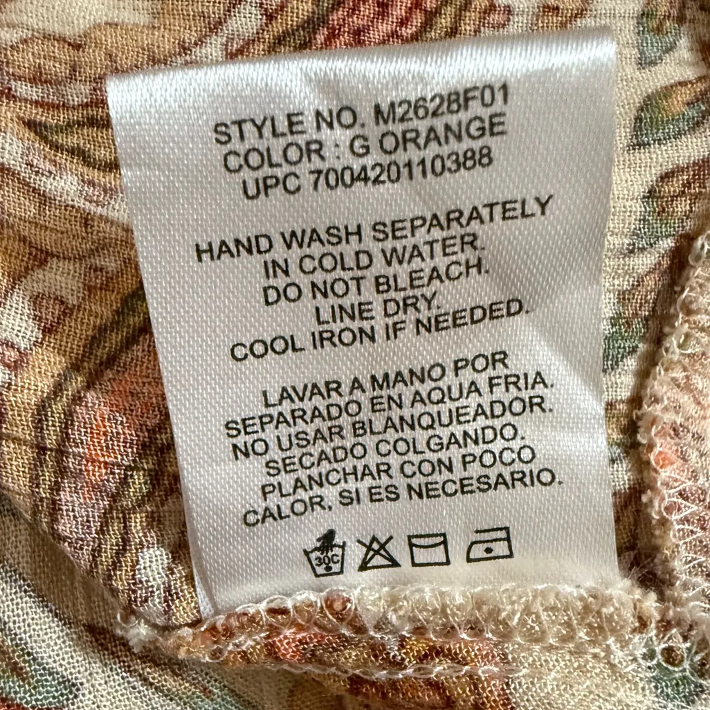 Bila Boho Floral Paisley Dress Tiered Ruffle Hem VNeck Short Sleeve Peasant Sz L Orange Size L - Image 10