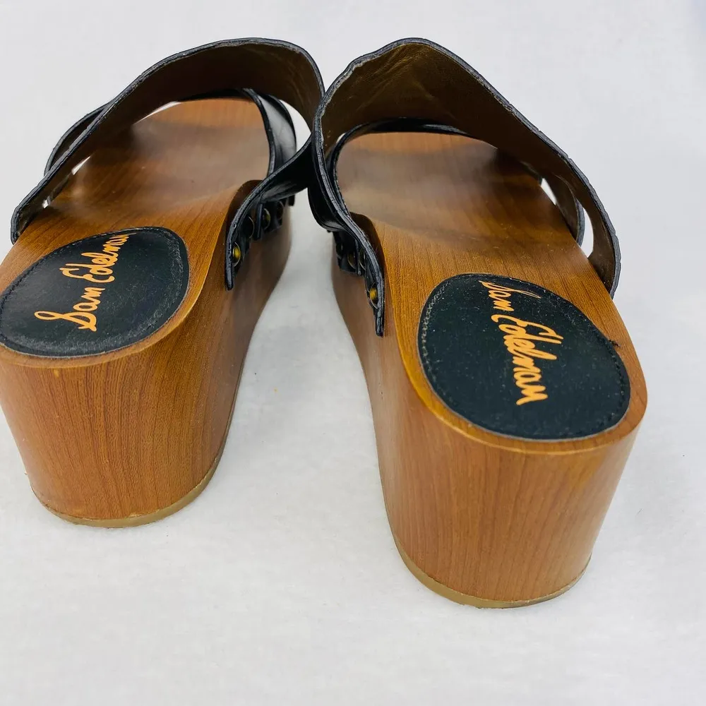 Sam Edelman Sandals Bane 7.5M Black Platform Leather Slide Wood - Image 7