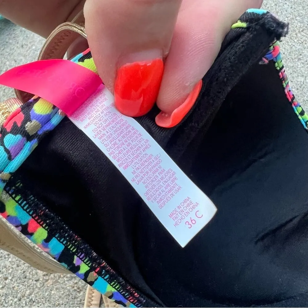 Victoria’s Secret 36C Gold Strappy Back Neon Color Dot Underwire Bandeau Bikini - Image 4