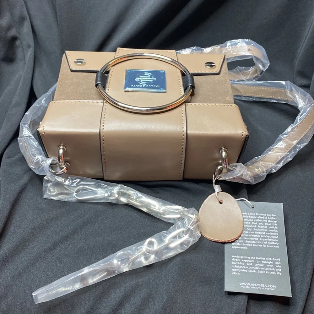 Santo By Paolo Santo Cynthia Square Box Crossbody and hand bag Tan - Image 9