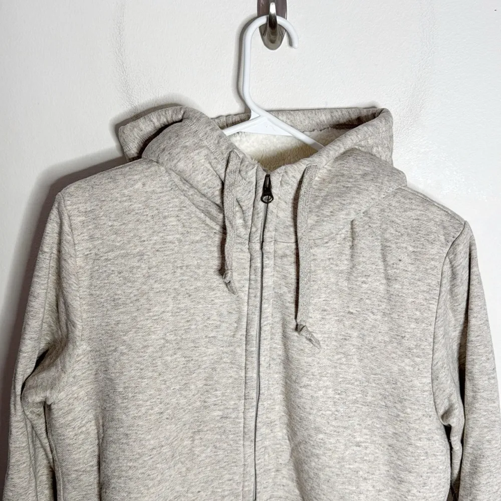 Uniqlo Hoodie Beige Gray Heathered Full Zip Faux Fur Lined Sweatshirt Size M - Image 3