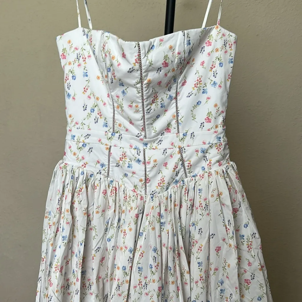 HOUSE OF CB Ysabella' White Posy Print Cotton Maxi Sundress NWOT size L A-C - Image 5