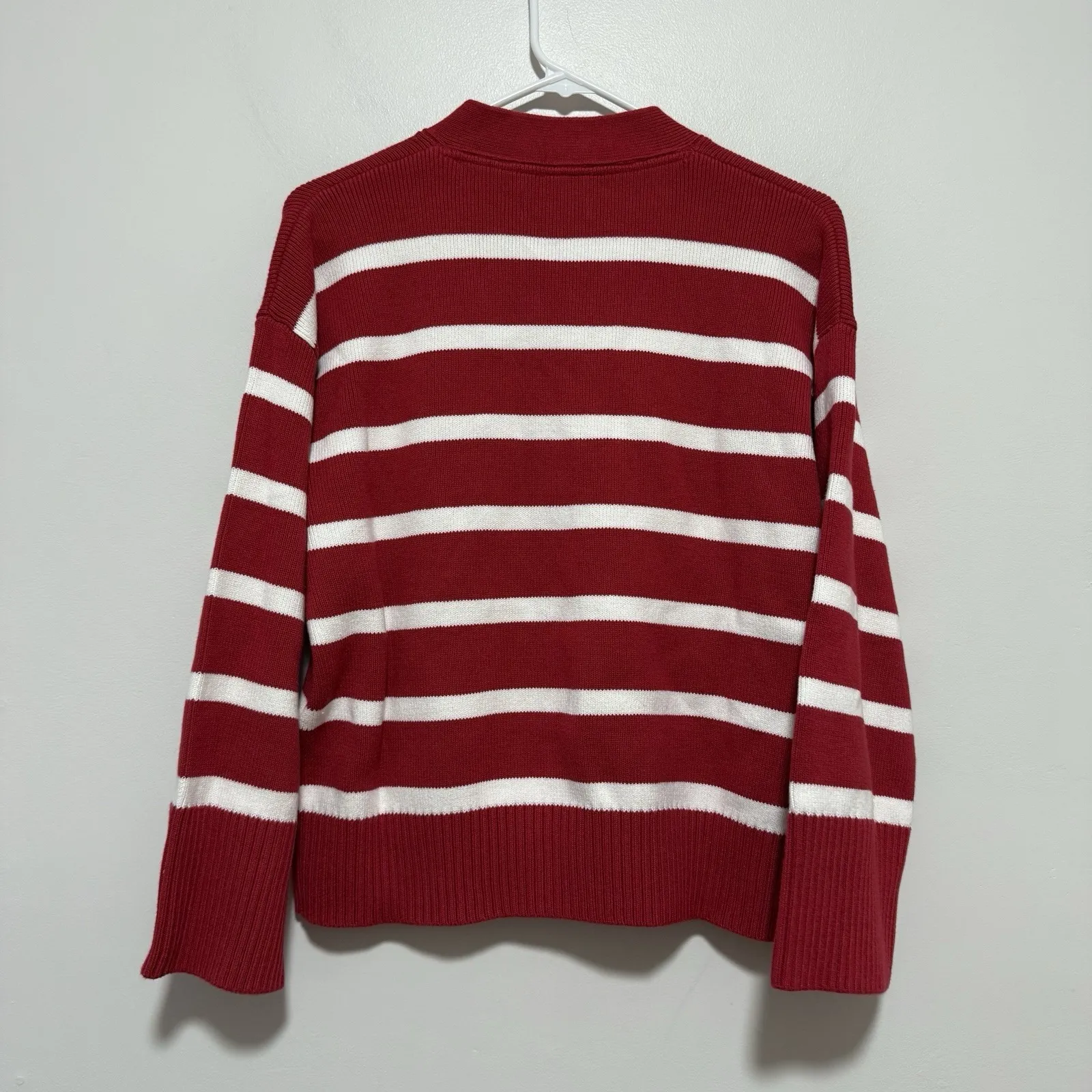 Lake Nora Cardigan in Ivory Crimson Inverse Stripe Size XS Red - Image 5