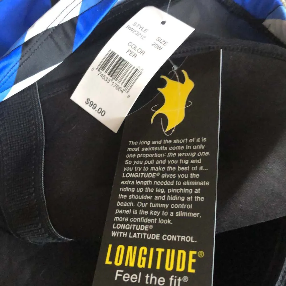 NWT Longitude Woman Halterneck swimsuit ib blue & white size 20 W - Image 10