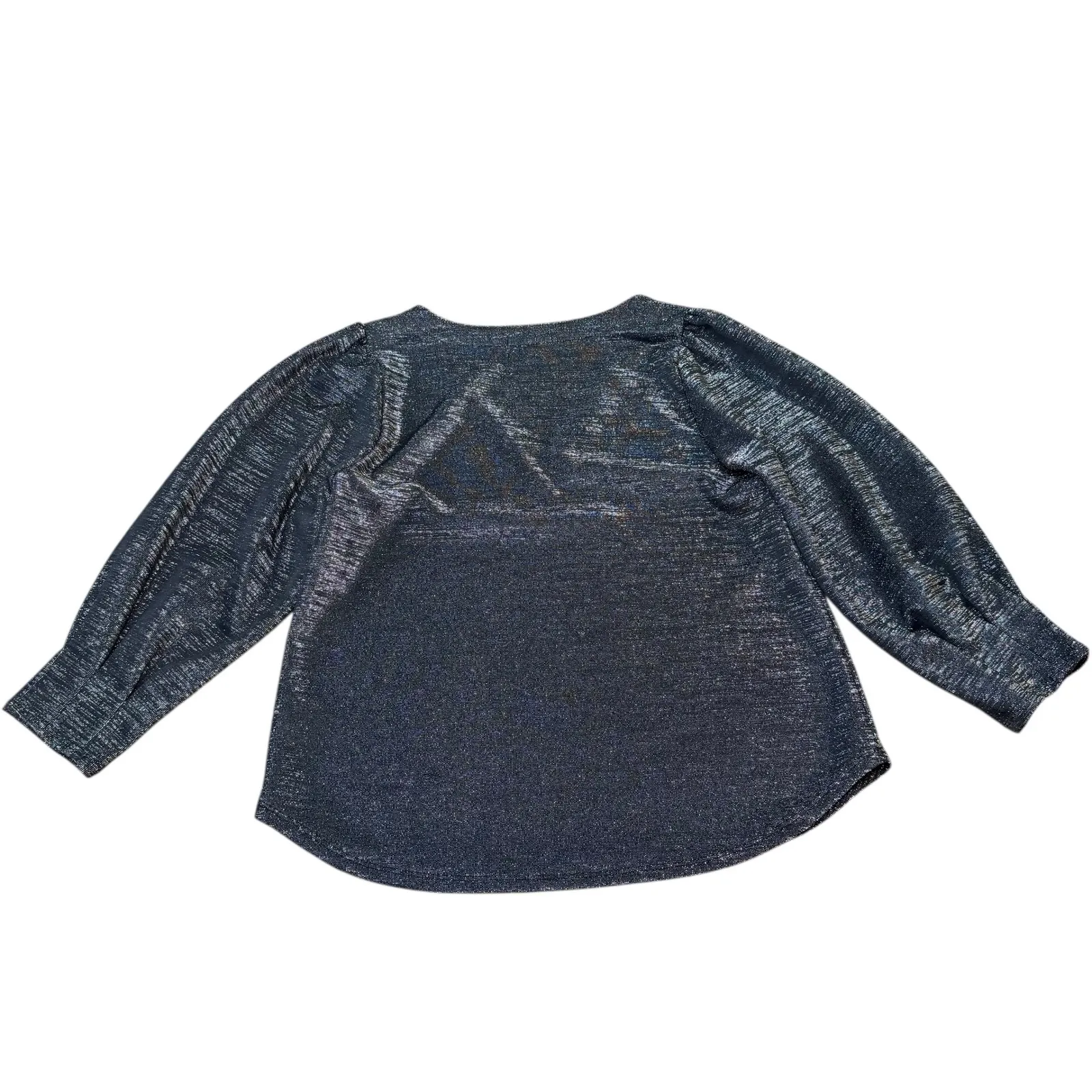 R.O. & DE. Silver Metallic Blouse V‎ Neck Long Sleeve Party Top Women's Medium - Image 6
