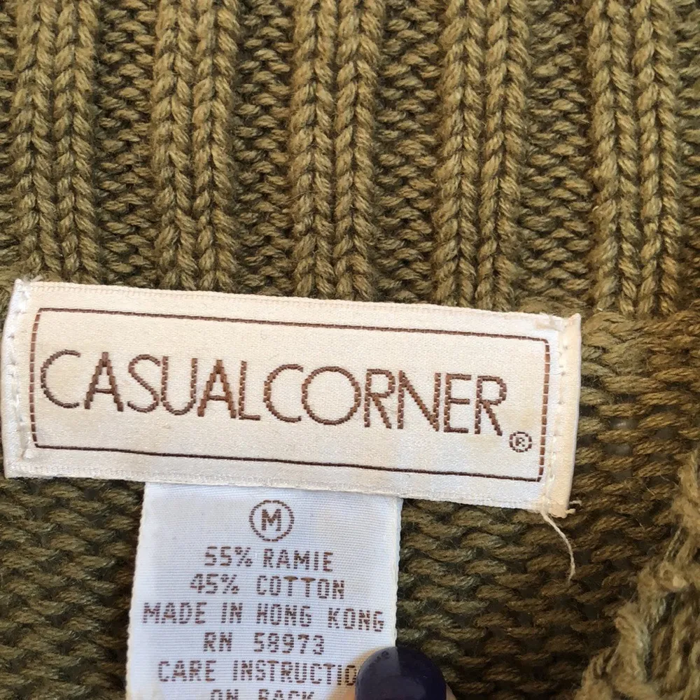 Vintage casual corner olive green cropped cable knit mock neck sweater Size M - Image 7