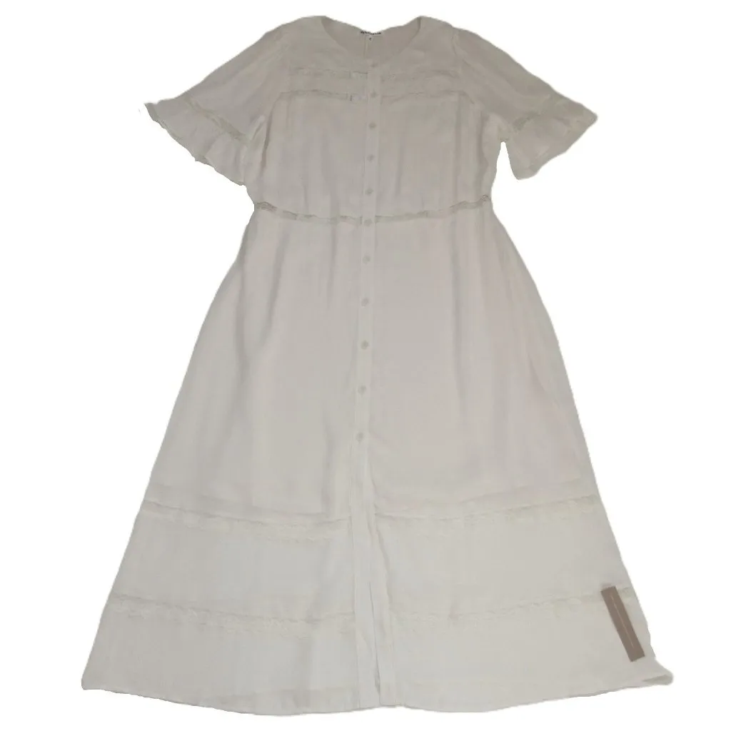 NWT Reformation Woodson in Ivory Lace Trim Midi Button Down Shirt Dress 14 - Image 4