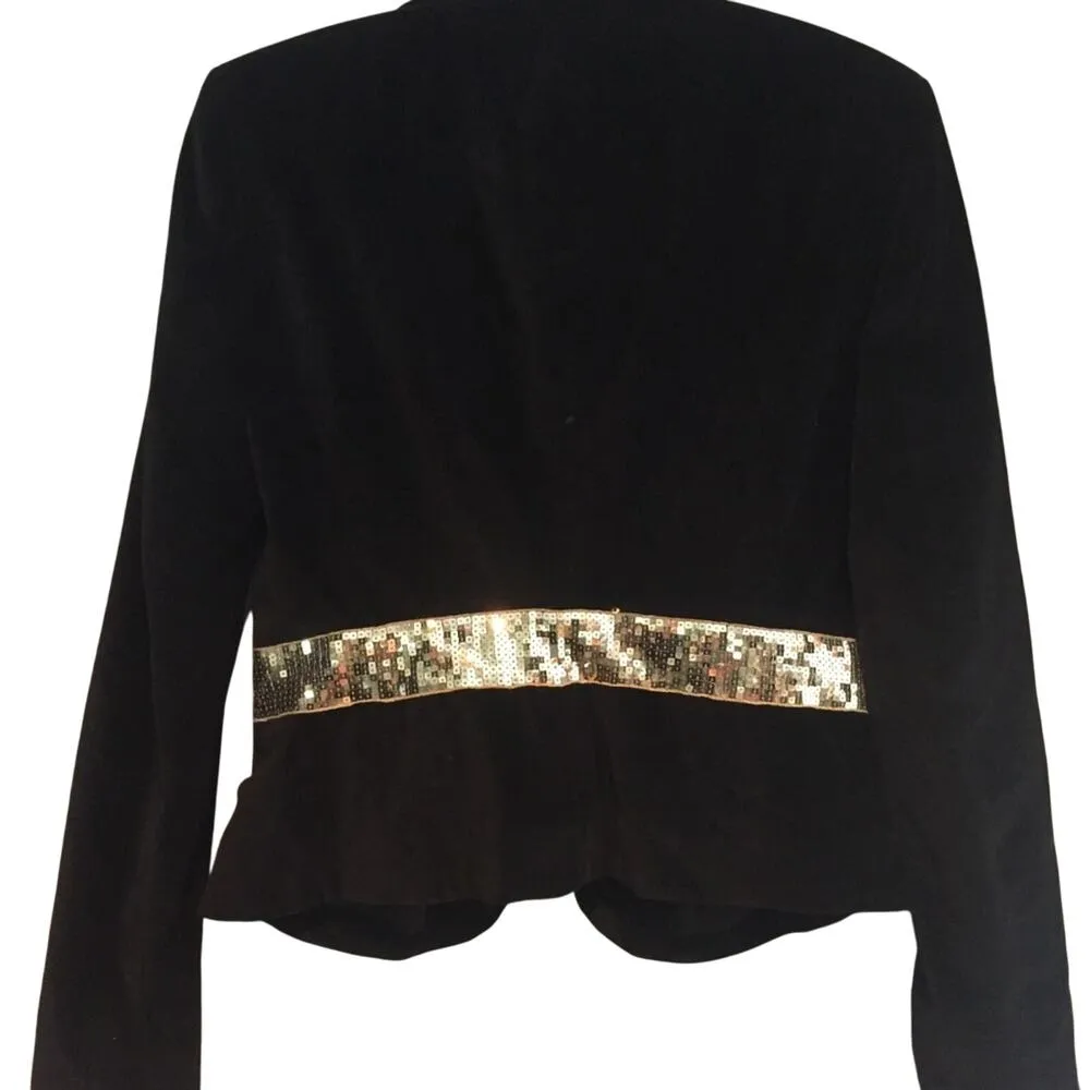 Cache Black Velvet Self Belt Silver Gold Sequin Event Jacket Top New $198 NWT - Image 5